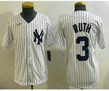 Youth New York Yankees #3 Babe Ruth White Throwback Stitched Cool Base Nike Jersey
