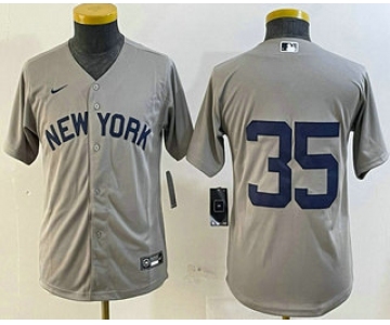Youth New York Yankees #35 Cody Bellinger Grey Without Name Field of Dreams Cool Base Jersey