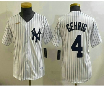 Youth New York Yankees #4 Lou Gehrig White Throwback Stitched Cool Base Nike Jersey