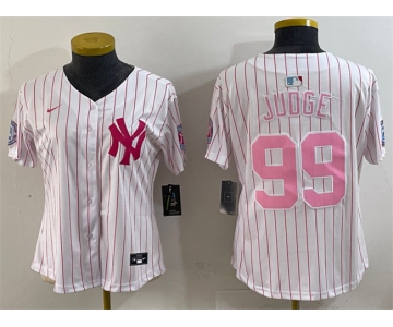 Youth New York Yankees #99 Aaron Judge White Pink Pinstripe Limited Stitched Baseball Jersey