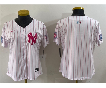 Youth New York Yankees Blank White Pink Pinstripe Limited Stitched Baseball Jersey