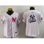 Youth New York Yankees Team Big Logo White Pink Pinstripe Limited Stitched Baseball Jerseys