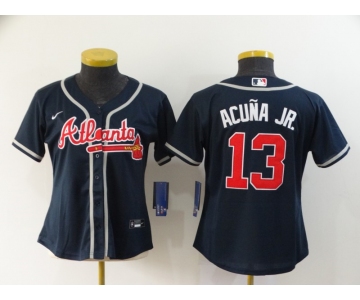 Nike Women's Atlanta Braves #13 Ronald Acuna Jr. Authentic Dark Blue Alternate Cool Base Baseball Jersey