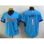 Women's Atlanta Braves #1 Ozzie Albies Powder Blue 2026 City Connect Stadium Stitched Baseball Jersey