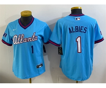 Women's Atlanta Braves #1 Ozzie Albies Powder Blue 2026 City Connect Stadium Stitched Baseball Jersey
