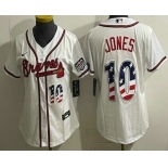 Women's Atlanta Braves #10 Chipper Jones White USA 250 Fourth of July Home Stadium Stitched Jersey