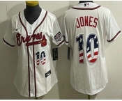 Women's Atlanta Braves #10 Chipper Jones White USA 250 Fourth of July Home Stadium Stitched Jersey Women's Atlanta Braves #10 Chipper Jones White USA 250 Fourth of July Home Stadium Stitched Jersey
