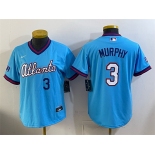 Women's Atlanta Braves #3 Dale Murphy Powder Blue 2026 City Connect Stadium Stitched Baseball Jersey Women's Atlanta Braves #3 Dale Murphy Powder Blue 2026 City Connect Stadium Stitched Baseball Jersey