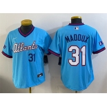 Women's Atlanta Braves #31 Greg Maddux Powder Blue 2026 City Connect Stadium Stitched Baseball Jersey Women's Atlanta Braves #31 Greg Maddux Powder Blue 2026 City Connect Stadium Stitched Baseball Jersey