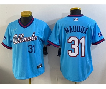 Women's Atlanta Braves #31 Greg Maddux Powder Blue 2026 City Connect Stadium Stitched Baseball Jersey