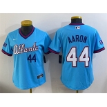 Women's Atlanta Braves #44 Hank Aaron Powder Blue 2026 City Connect Stadium Stitched Baseball Jersey Women's Atlanta Braves #44 Hank Aaron Powder Blue 2026 City Connect Stadium Stitched Baseball Jersey