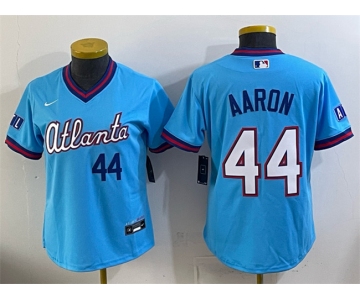 Women's Atlanta Braves #44 Hank Aaron Powder Blue 2026 City Connect Stadium Stitched Baseball Jersey