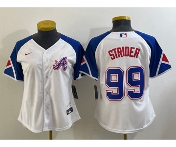 Women's Atlanta Braves #99 Spencer Strider White 2023 City Connect Cool Base Stitched Jersey