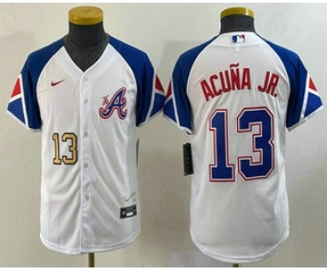 Youth Atlanta Braves #13 Ronald Acuna Jr Number White 2023 City Connect Cool Base Stitched Jersey