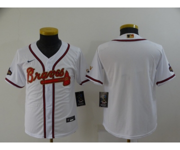 Youth Atlanta Braves Blank 2022 White Gold World Series Champions Program Cool Base Stitched Jersey