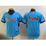 Youth Atlanta Braves Team Big Logo Powder Blue 2026 City Connect Stadium Stitched Baseball Jersey Youth Atlanta Braves Team Big Logo Powder Blue 2026 City Connect Stadium Stitched Baseball Jersey