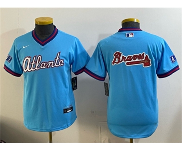 Youth Atlanta Braves Team Big Logo Powder Blue 2026 City Connect Stadium Stitched Baseball Jersey