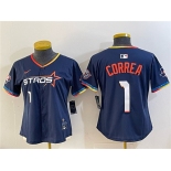 Women's Houston Astros #1 Carlos Correa Navy 2025 City Connect With Texas Patch Limited Stitched Baseball Jersey Women's Houston Astros #1 Carlos Correa Navy 2025 City Connect With Texas Patch Limited Stitched Baseball Jersey