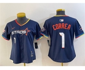 Women's Houston Astros #1 Carlos Correa Navy 2025 City Connect With Texas Patch Limited Stitched Baseball Jersey Women's Houston Astros #1 Carlos Correa Navy 2025 City Connect With Texas Patch Limited Stitched Baseball Jersey