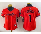 Women's Houston Astros #1 Carlos Correa Orange 2025 City Connect With Texas Patch Limited Stitched Baseball Jersey Women's Houston Astros #1 Carlos Correa Orange 2025 City Connect With Texas Patch Limited Stitched Baseball Jersey