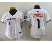 Women's Houston Astros #1 Carlos Correa White 2025 City Connect Limited Stitched Baseball Jersey Women's Houston Astros #1 Carlos Correa White 2025 City Connect Limited Stitched Baseball Jersey