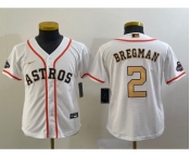 Youth Houston Astros #2 Alex Bregman 2023 White Gold World Serise Champions Patch Cool Base Stitched Jersey