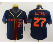 Youth Houston Astros #27 Jose Altuve Number 2022 Navy Blue City Connect Cool Base Stitched Jersey