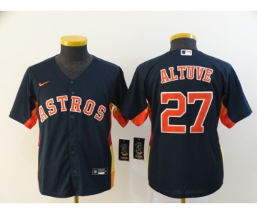 Youth Houston Astros#27 Mike Trout Nike Authentic Navy Blue Alternate Cool Base Baseball Jersey