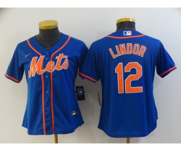 Nike Women's New York Mets #12 Francisco Lindor Authentic Royal Blue Alternate Home Cool Base Baseball Jersey
