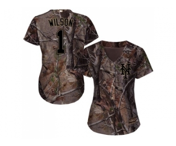 Women New York Mets #1 Mookie Wilson Camo Realtree Collection Cool Base Stitched MLB Jersey