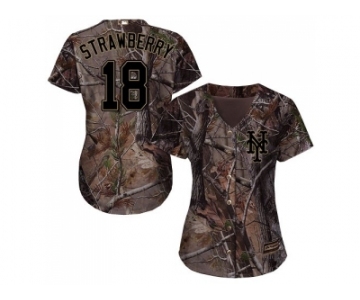 Women New York Mets #18 Darryl Strawberry Camo Realtree Collection Cool Base Stitched MLB Jersey