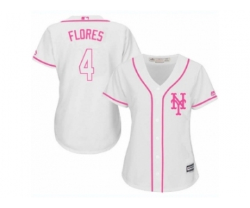 Women's Majestic New York Mets #4 Wilmer Flores Authentic White Fashion Cool Base MLB Jersey