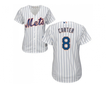 Women's New York Mets #8 Gary Carter White(Blue Strip) Home Stitched MLB Jersey