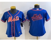 Women's New York Mets Team Big Logo Royal Cool Base Stitched Baseball Jersey