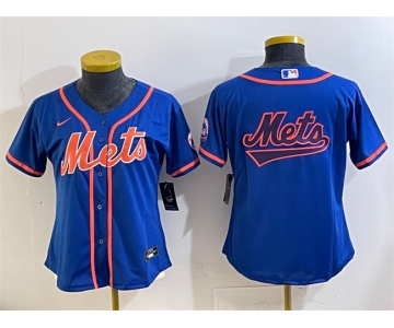 Women's New York Mets Team Big Logo Royal Cool Base Stitched Baseball Jersey