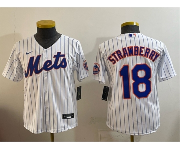 Youth New York Mets #18 Darryl Strawberry White Cool Base Stitched Baseball Jersey