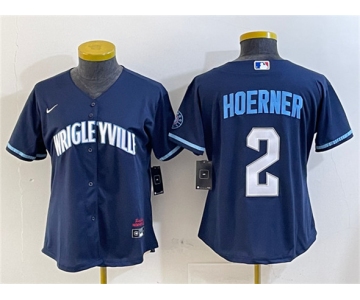 Women's Chicago Cubs #2 Nico Hoerner Navy City Connect Stitched Jersey