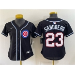 Women's Chicago Cubs #23 Ryne Sandberg 2026 Fashion Replica Black Out Stitched Baseball Jersey Women's Chicago Cubs #23 Ryne Sandberg 2026 Fashion Replica Black Out Stitched Baseball Jersey