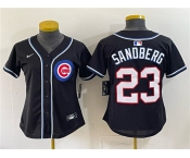 Women's Chicago Cubs #23 Ryne Sandberg 2026 Fashion Replica Black Out Stitched Baseball Jersey