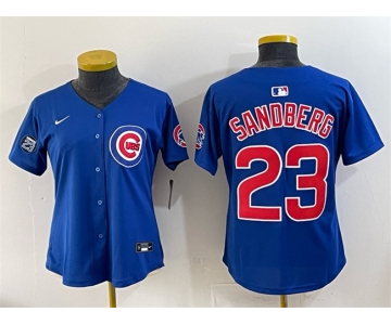 Women's Chicago Cubs #23 Ryne Sandberg Royal 'Ryne Sandberg Tribute' Vapor Limited V2 Stitched Baseball Jersey