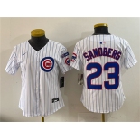Women's Chicago Cubs #23 Ryne Sandberg White Pinstripe 'Ryne Sandberg Tribute' Vapor Limited V3 Stitched Baseball Jersey Women's Chicago Cubs #23 Ryne Sandberg White Pinstripe 'Ryne Sandberg Tribute' Vapor Limited V3 Stitched Baseball Jersey