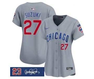 Women's Chicago Cubs #27 Seiya Suzuki Gray 'Ryne Sandberg Tribute' Vapor Limited V3 Stitched Baseball Jersey
