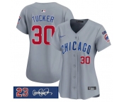 Women's Chicago Cubs #30 Kyle Tucker Gray 'Ryne Sandberg Tribute' Vapor Limited V3 Stitched Baseball Jersey Women's Chicago Cubs #30 Kyle Tucker Gray 'Ryne Sandberg Tribute' Vapor Limited V3 Stitched Baseball Jersey