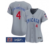 Women's Chicago Cubs #4 Pete Crow-Armstrong Gray 'Ryne Sandberg Tribute' Vapor Limited V3 Stitched Baseball Jersey Women's Chicago Cubs #4 Pete Crow-Armstrong Gray 'Ryne Sandberg Tribute' Vapor Limited V3 Stitched Baseball Jersey