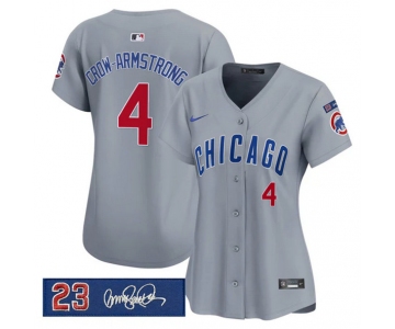 Women's Chicago Cubs #4 Pete Crow-Armstrong Gray 'Ryne Sandberg Tribute' Vapor Limited V3 Stitched Baseball Jersey