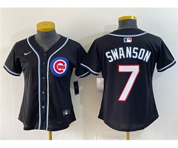 Women's Chicago Cubs #7 Dansby Swanson 2026 Fashion Replica Black Out Stitched Baseball Jersey