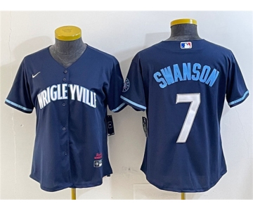Women's Chicago Cubs #7 Dansby Swanson Navy City Connect Stitched Jersey