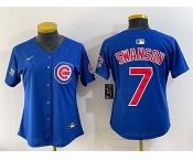 Women's Chicago Cubs #7 Dansby Swanson Royal 'Ryne Sandberg Tribute' Vapor Limited V2 Stitched Baseball Jersey Women's Chicago Cubs #7 Dansby Swanson Royal 'Ryne Sandberg Tribute' Vapor Limited V2 Stitched Baseball Jersey