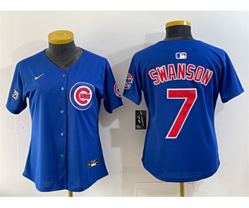 Women's Chicago Cubs #7 Dansby Swanson Royal 'Ryne Sandberg Tribute' Vapor Limited V2 Stitched Baseball Jersey