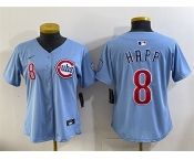 Women's Chicago Cubs #8 Ian Happ Blue 2024 25 2nd Alternatemited Stitched Baseball Jersey